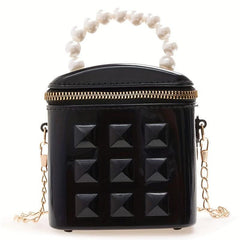 Mini Jelly Crossbody Bucket Bag with Pearl Decor Handbag