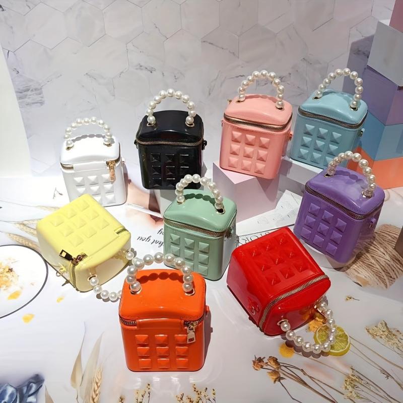Mini Jelly Crossbody Bucket Bag with Pearl Decor Handbag