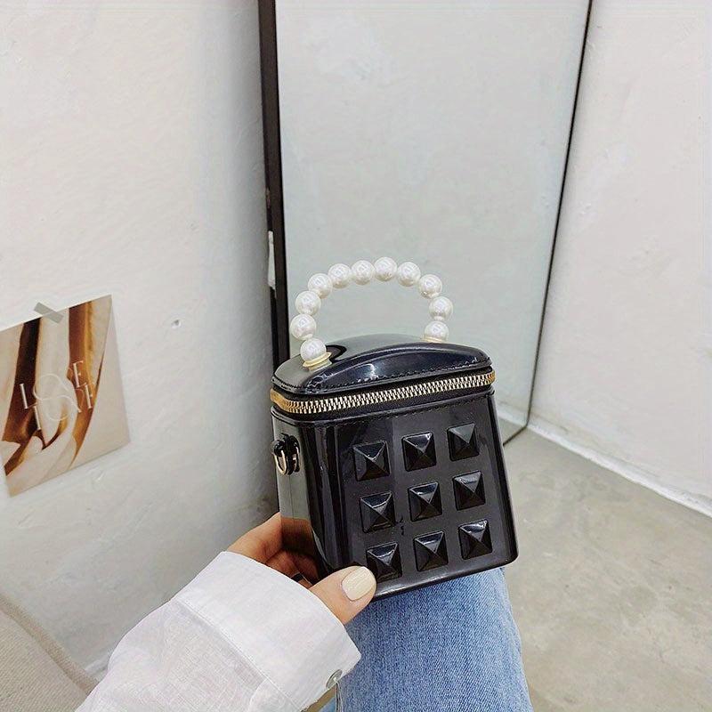 Mini Jelly Crossbody Bucket Bag with Pearl Decor Handbag
