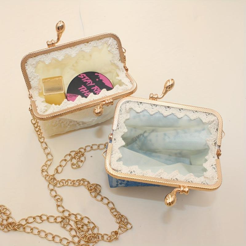 Flower Embroidery Mesh Frame Bag Vintage Coin Purse