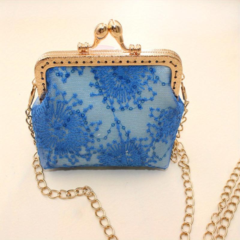 Flower Embroidery Mesh Frame Bag Vintage Coin Purse