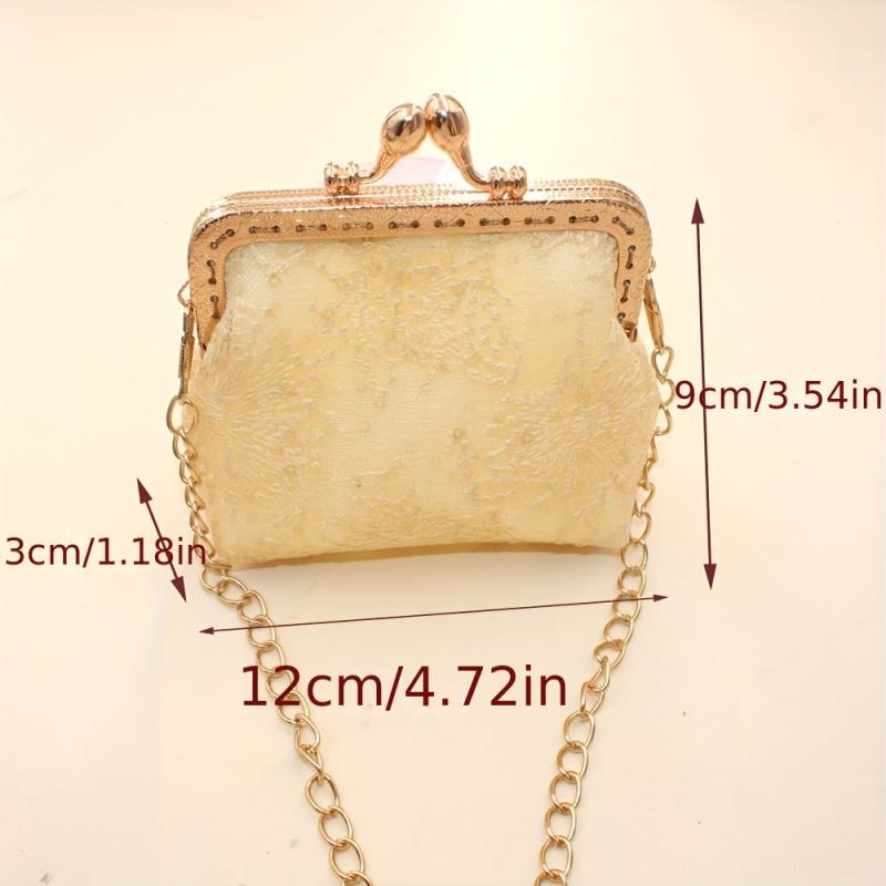 Flower Embroidery Mesh Frame Bag Vintage Coin Purse