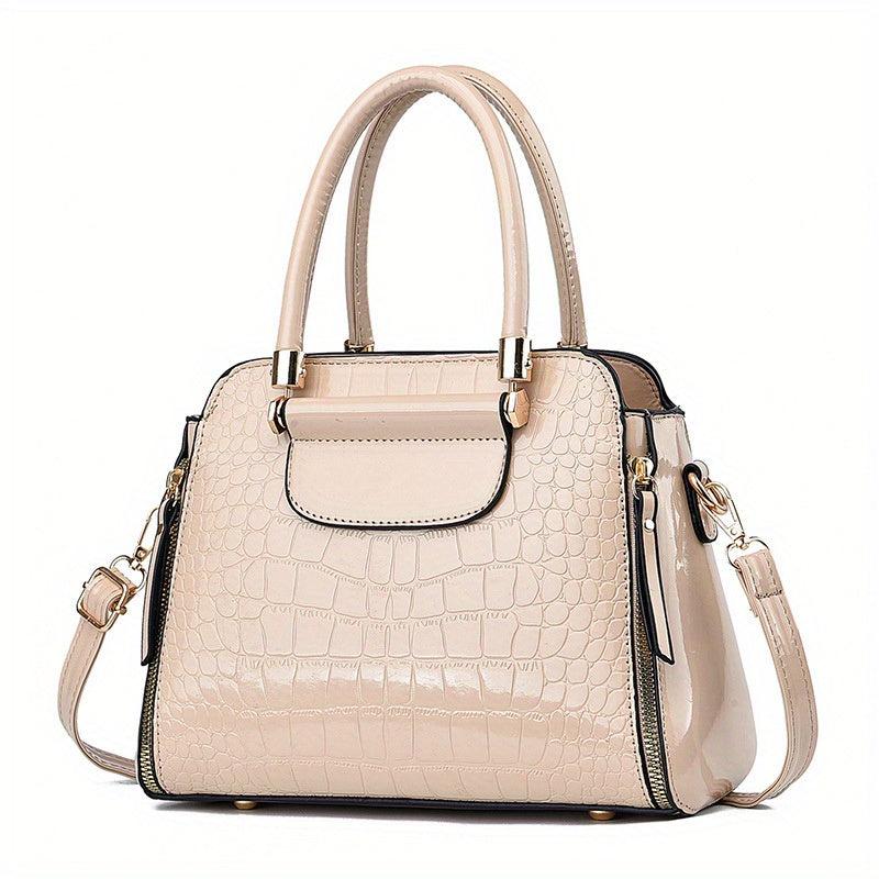 Crocodile Embossed Pattern Handbag Solid Shoulder Bag For Women