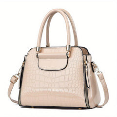 Crocodile Embossed Pattern Handbag Solid Shoulder Bag For Women