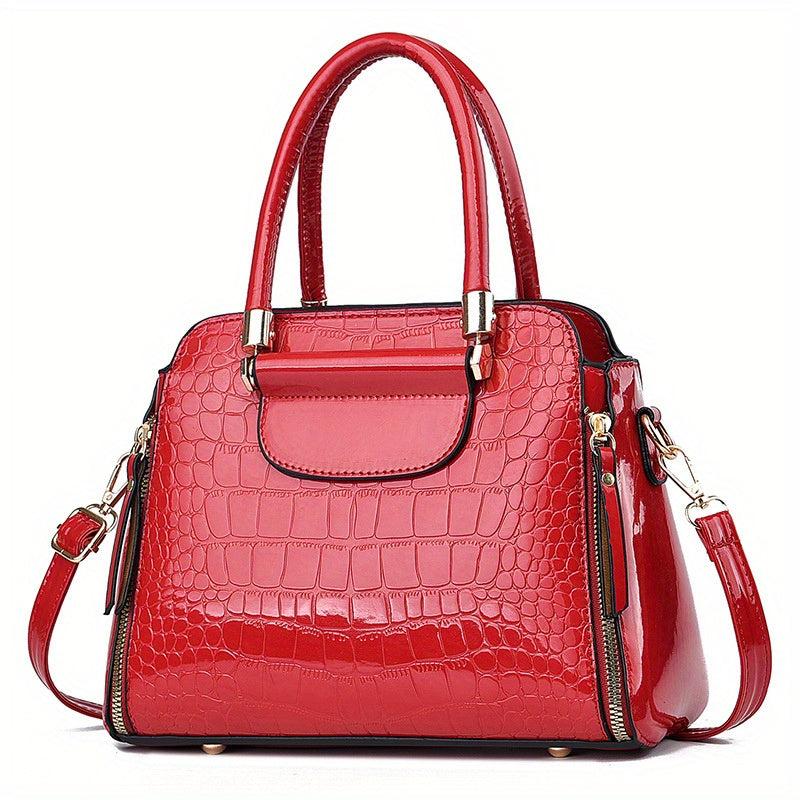 Crocodile Embossed Pattern Handbag Solid Shoulder Bag For Women