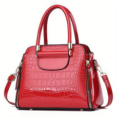 Crocodile Embossed Pattern Handbag Solid Shoulder Bag For Women