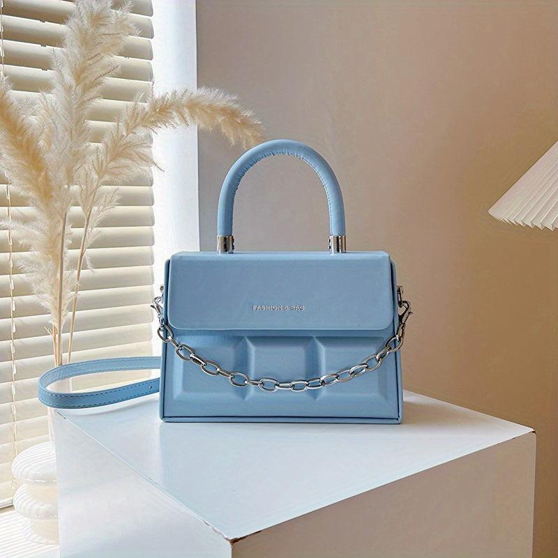 Plaid Embossed Square Crossbody Bag with Chain Handle