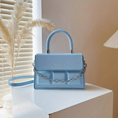 Plaid Embossed Square Crossbody Bag with Chain Handle