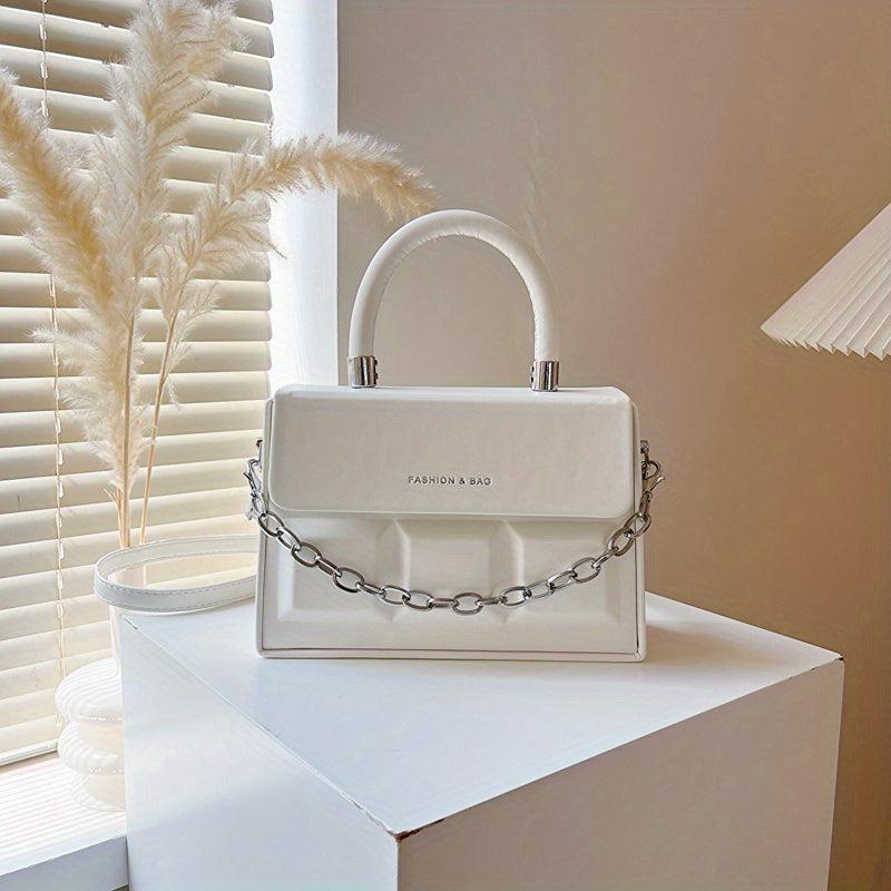 Plaid Embossed Square Crossbody Bag with Chain Handle