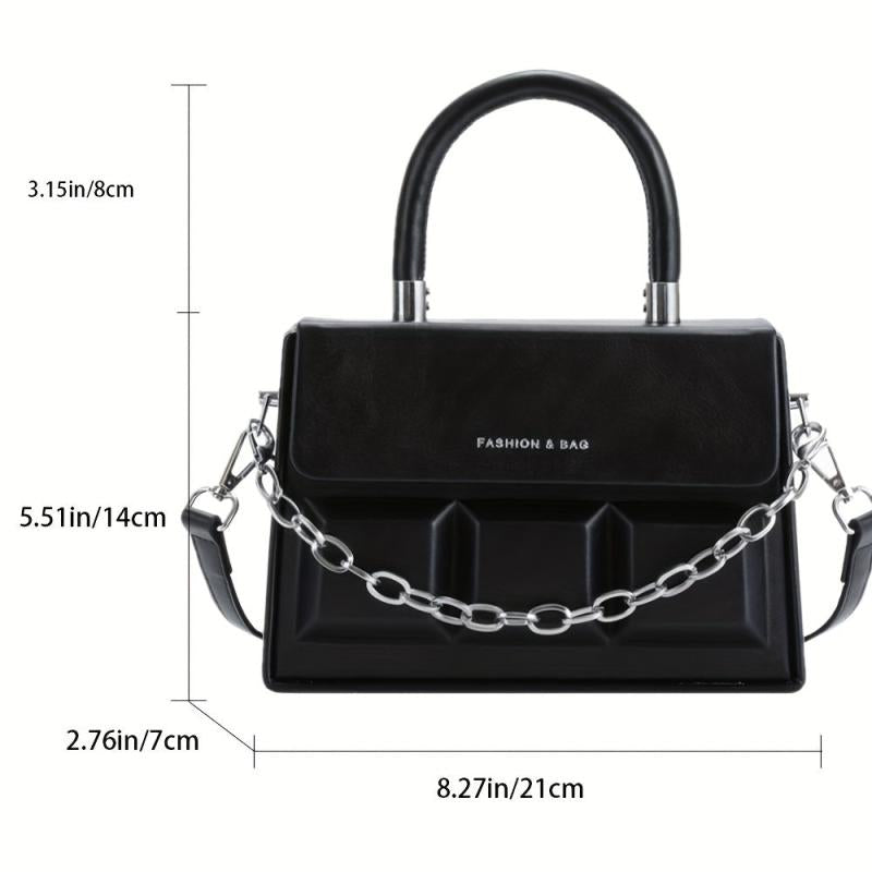 Plaid Embossed Square Crossbody Bag with Chain Handle