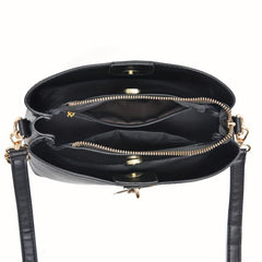 Stylish Crossbody Bag Wide Shoulder Strap Bucket Bag with Butterfly Pendant