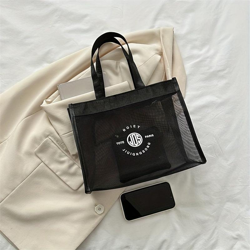Minimalist Mesh Tote Satchel Bag Zipper Tote Bag With Purse