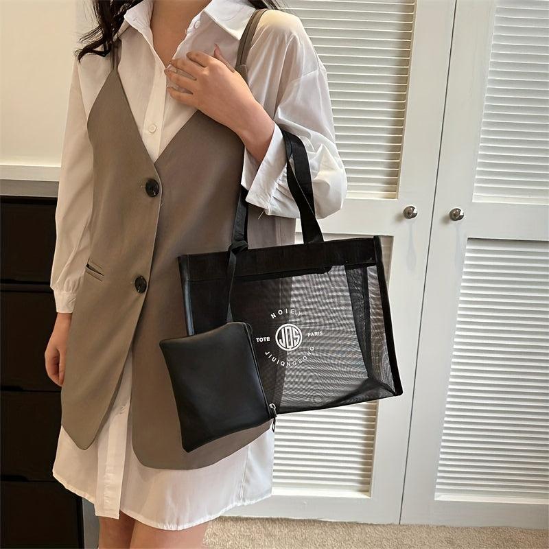 Minimalist Mesh Tote Satchel Bag Zipper Tote Bag With Purse