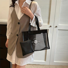 Minimalist Mesh Tote Satchel Bag Zipper Tote Bag With Purse