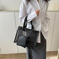 Minimalist Mesh Tote Satchel Bag Zipper Tote Bag With Purse