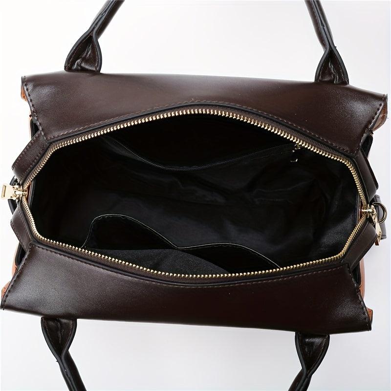 Vintage Letter Pattern Tote Satchel Bag Classic Handbag For Work