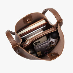 Retro Style Bucket Bag Solid Shoulder Bag Vegan Leather Crossbody Bag