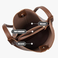 Retro Style Bucket Bag Solid Shoulder Bag Vegan Leather Crossbody Bag