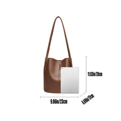 Retro Style Bucket Bag Solid Shoulder Bag Vegan Leather Crossbody Bag
