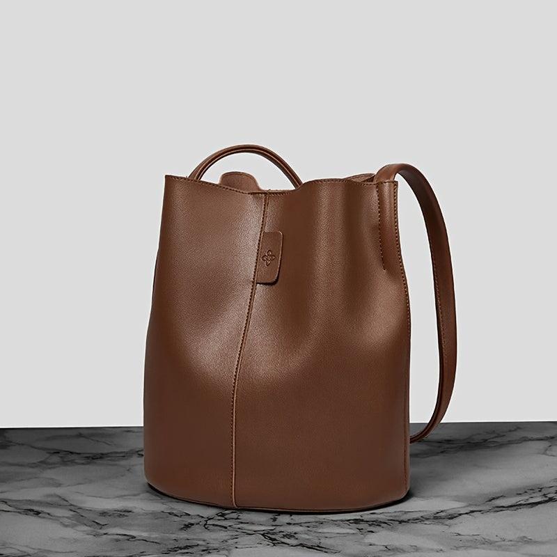 Retro Style Bucket Bag Solid Shoulder Bag Vegan Leather Crossbody Bag