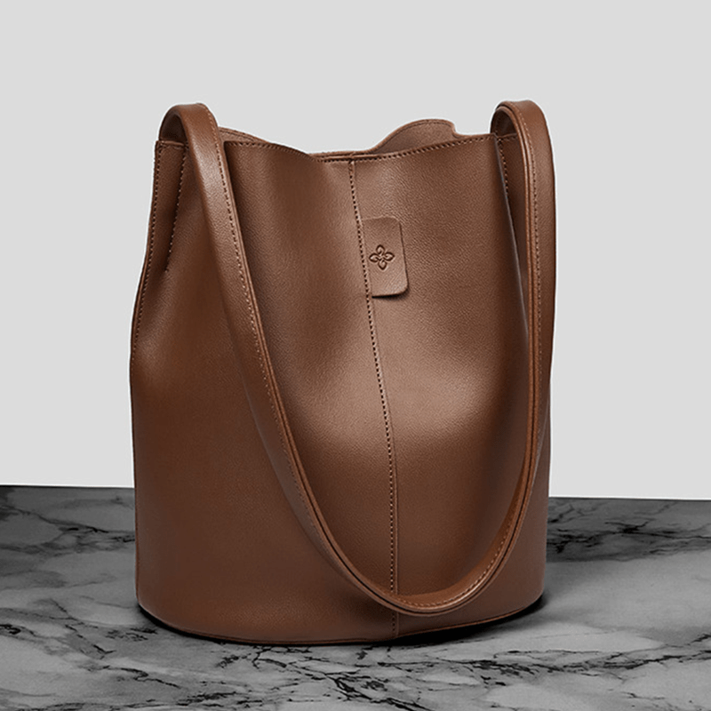 Retro Style Bucket Bag Solid Shoulder Bag Vegan Leather Crossbody Bag
