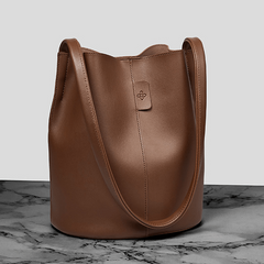 Retro Style Bucket Bag Solid Shoulder Bag Vegan Leather Crossbody Bag