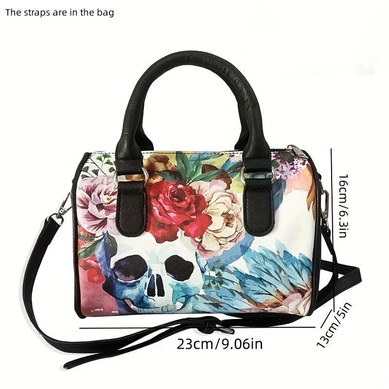Gothic Skull & Flower Pattern Boston Bag Handbag