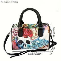Gothic Skull & Flower Pattern Boston Bag Handbag