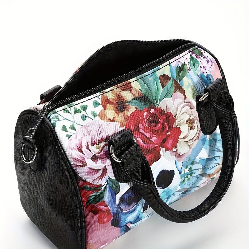 Gothic Skull & Flower Pattern Boston Bag Handbag