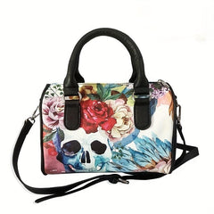 Gothic Skull & Flower Pattern Boston Bag Handbag