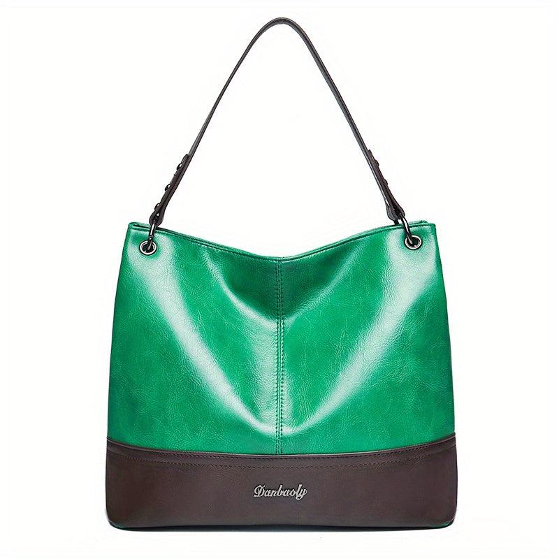 Vintage Block Hobo Bag Large Capacity Tote Satchel Women's Handbag
