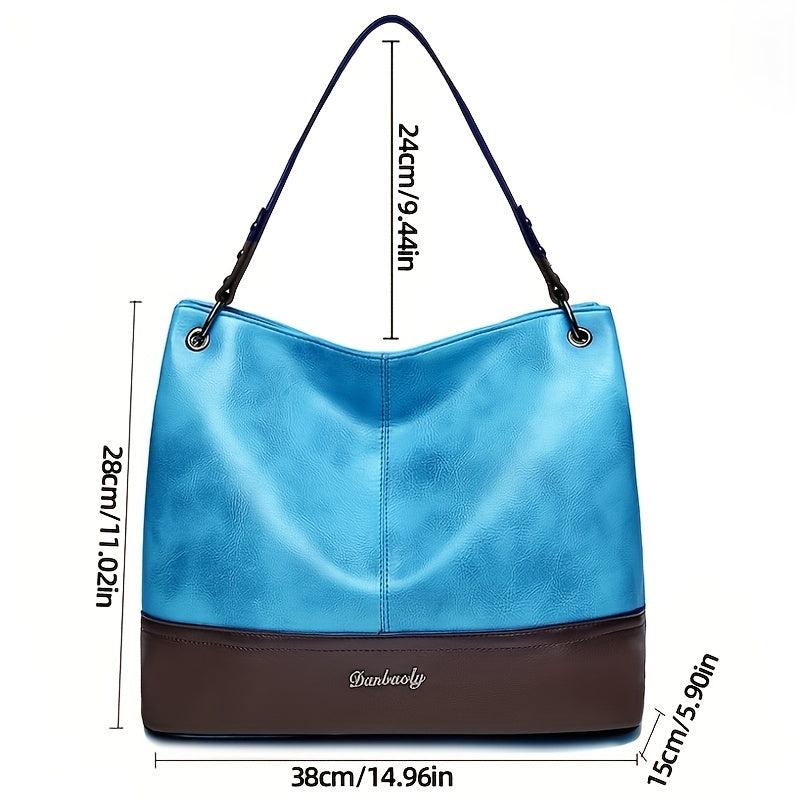 Vintage Block Hobo Bag Large Capacity Tote Satchel Women's Handbag