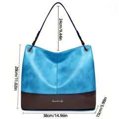 Vintage Block Hobo Bag Large Capacity Tote Satchel Women's Handbag