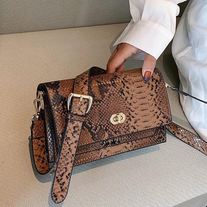 Vintage Snake Skin Pattern Square Shoulder Bag