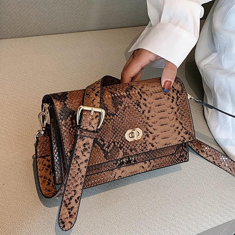 Vintage Snake Skin Pattern Square Shoulder Bag