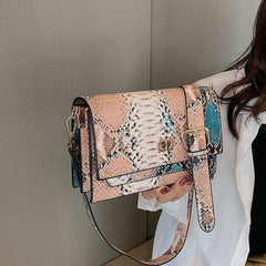 Vintage Snake Skin Pattern Square Shoulder Bag