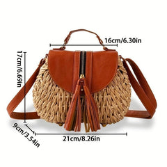 Retro Tassel Crossbody Straw Bag, Rattan Woven Beach Bag for Travel