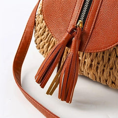 Retro Tassel Crossbody Straw Bag, Rattan Woven Beach Bag for Travel