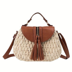 Retro Tassel Crossbody Straw Bag, Rattan Woven Beach Bag for Travel