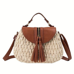Retro Tassel Crossbody Straw Bag, Rattan Woven Beach Bag for Travel