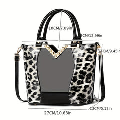 Leopard Pattern Handbag Bright PU Leather Crossbody Bag Double Handle Purse