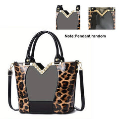 Leopard Pattern Handbag Bright PU Leather Crossbody Bag Double Handle Purse
