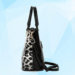Leopard Pattern Handbag Bright PU Leather Crossbody Bag Double Handle Purse