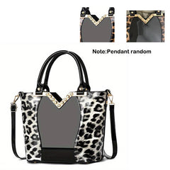 Leopard Pattern Handbag Bright PU Leather Crossbody Bag Double Handle Purse