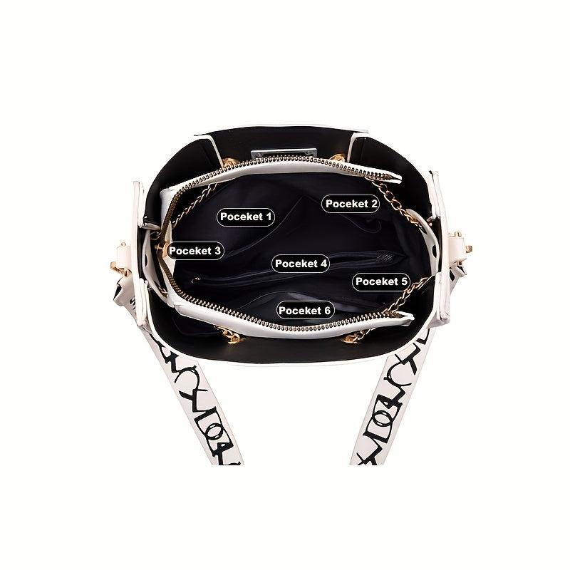 Contrast Bucket Bag Chain Decor Purse For Women Crossbody Bag
