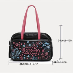 Cartoon Graffiti Shoulder Bag Handbag Large Capacity Daily Underarm Bag
