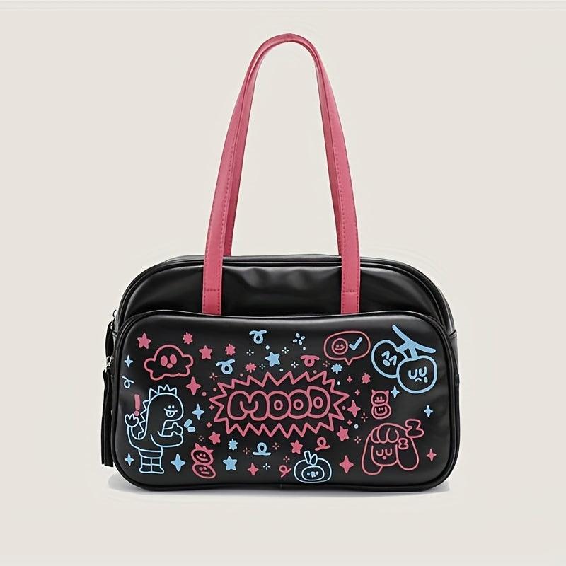 Cartoon Graffiti Shoulder Bag Handbag Large Capacity Daily Underarm Bag