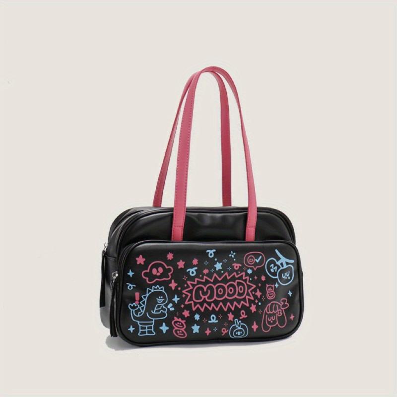Cartoon Graffiti Shoulder Bag Handbag Large Capacity Daily Underarm Bag
