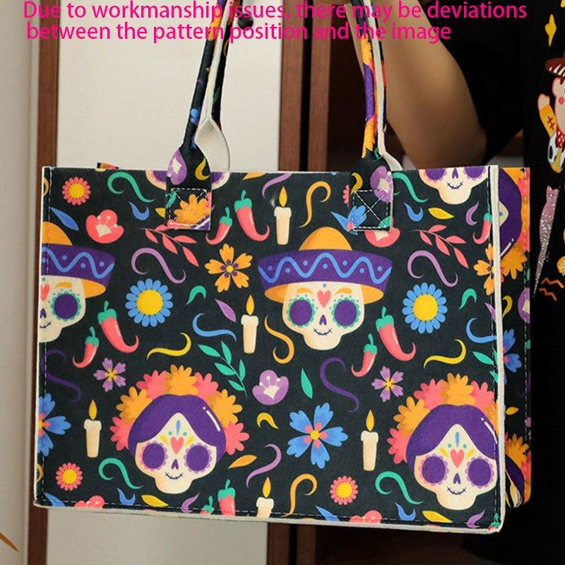 Felt Halloween Tote Bag Large Capacity Shoulder Bag Stylish Shopping Handbag