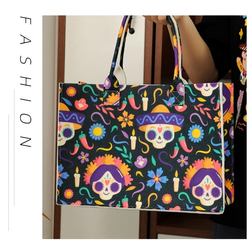 Felt Halloween Tote Bag Large Capacity Shoulder Bag Stylish Shopping Handbag